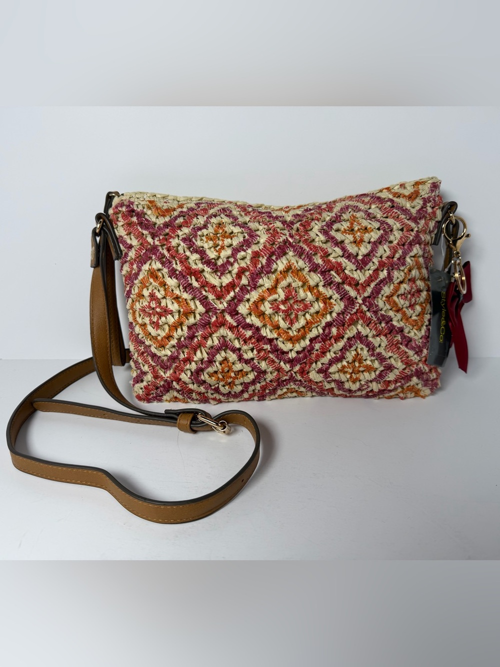 Style & Co. Geometric Woven Straw Crossbody Bag NWT
